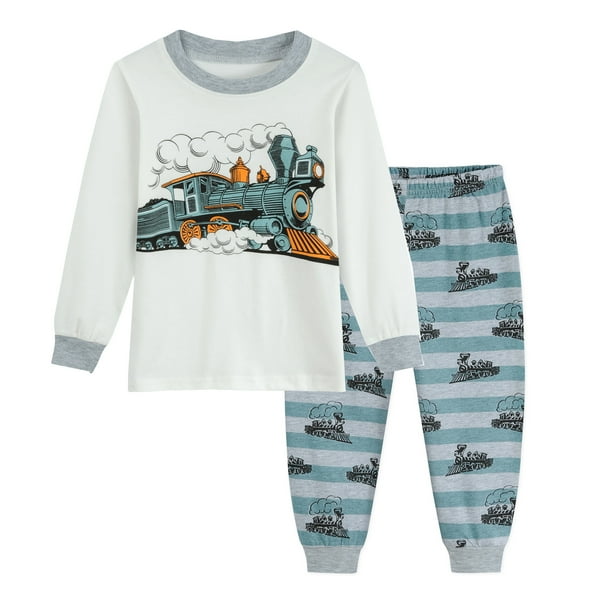 Boys Pajamas Train 100/% Cotton Toddler Pjs 2 Piece Kids Sleepwear Clothes Set 2T-7T